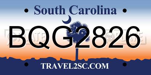 BQG2826 South Carolina License Plate