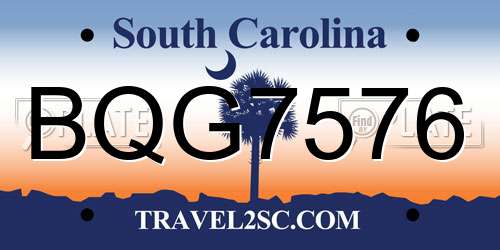 BQG7576 South Carolina License Plate