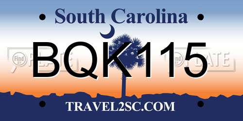 BQK115 South Carolina License Plate