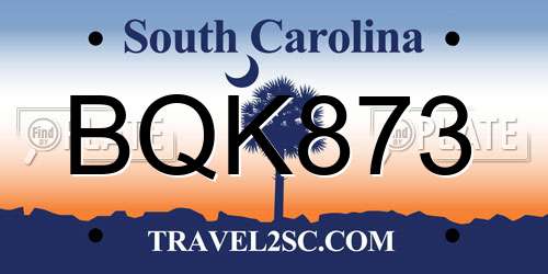 BQK873 South Carolina License Plate