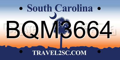 BQM3664 South Carolina License Plate