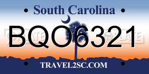 BQO6321 South Carolina License Plate