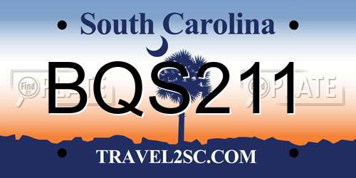 BQS211 South Carolina License Plate