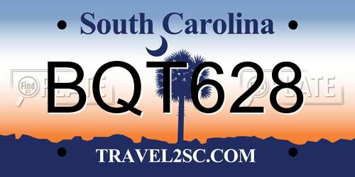 BQT628 South Carolina License Plate