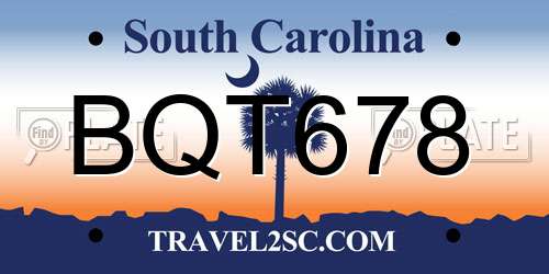 BQT678 South Carolina License Plate