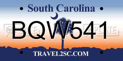 BQW541 South Carolina License Plate