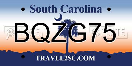BQZG75 South Carolina License Plate