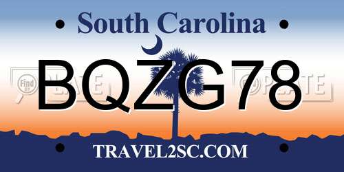 BQZG78 South Carolina License Plate