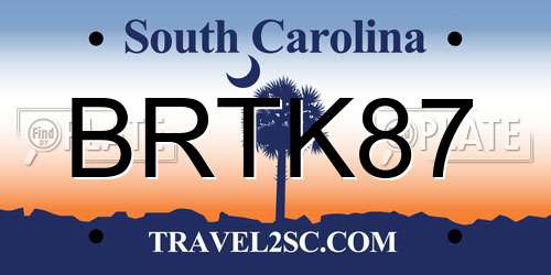 BRTK87 South Carolina License Plate