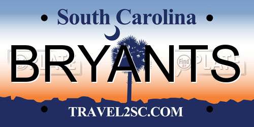 BRYANTS South Carolina License Plate