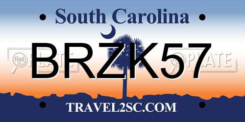 BRZK57 South Carolina License Plate