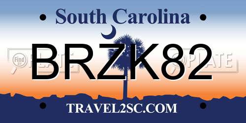 BRZK82 South Carolina License Plate
