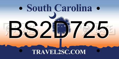 BS2D725 South Carolina License Plate
