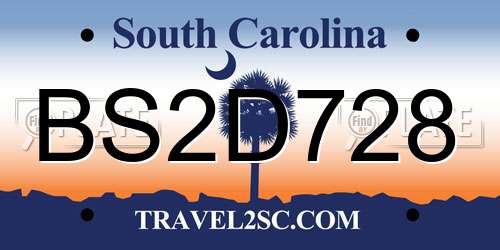 BS2D728 South Carolina License Plate