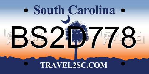 BS2D778 South Carolina License Plate