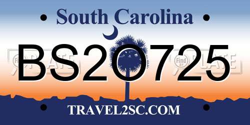 BS2O725 South Carolina License Plate