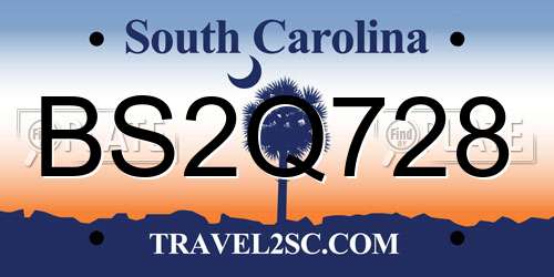 BS2Q728 South Carolina License Plate