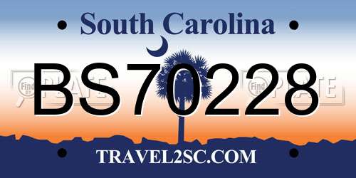 BS70228 South Carolina License Plate