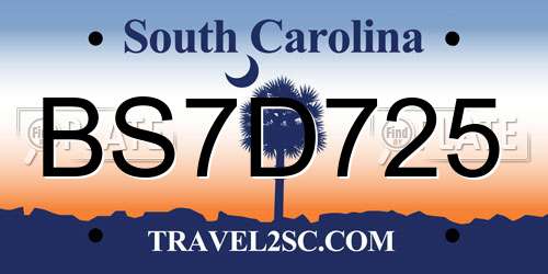 BS7D725 South Carolina License Plate