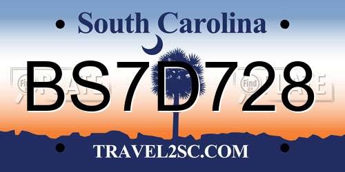 BS7D728 South Carolina License Plate