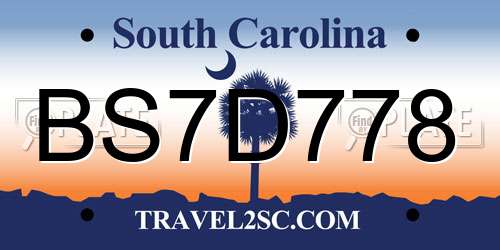 BS7D778 South Carolina License Plate