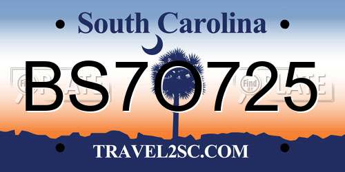 BS7O725 South Carolina License Plate