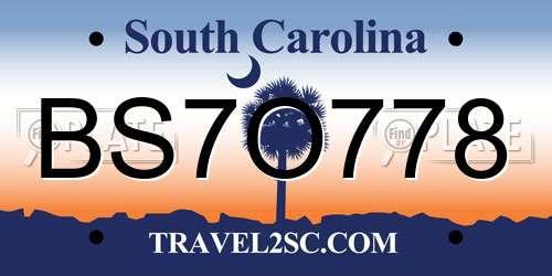 BS7O778 South Carolina License Plate
