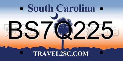 BS7Q225 South Carolina License Plate