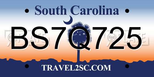 BS7Q725 South Carolina License Plate