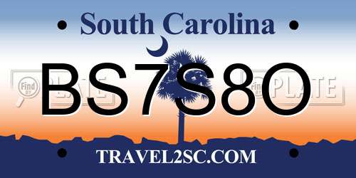 BS7S8O South Carolina License Plate