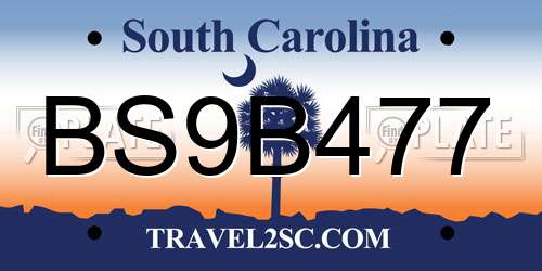 BS9B477 South Carolina License Plate