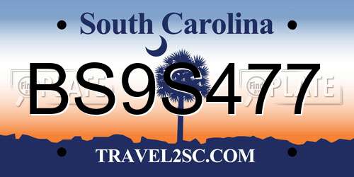 BS9S477 South Carolina License Plate