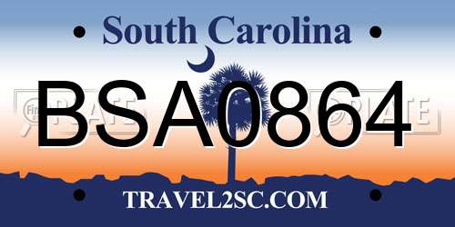 BSA0864 South Carolina License Plate