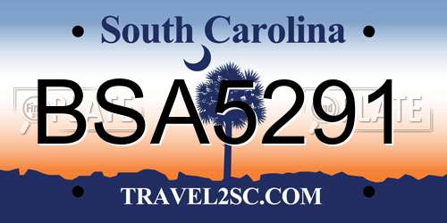 BSA5291 South Carolina License Plate