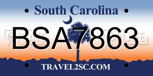 BSA7863 South Carolina License Plate