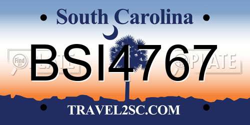 BSI4767 South Carolina License Plate