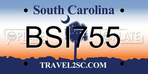 BSI755 South Carolina License Plate