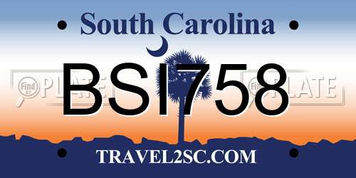 BSI758 South Carolina License Plate