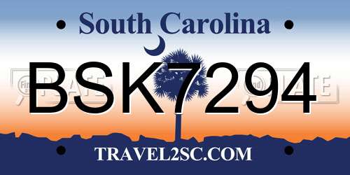 BSK7294 South Carolina License Plate