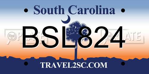 BSL824 South Carolina License Plate