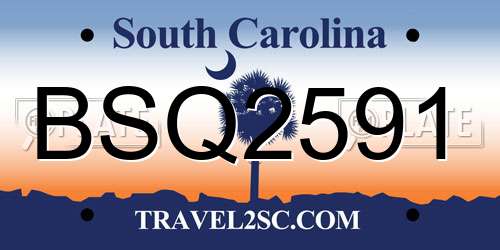BSQ2591 South Carolina License Plate
