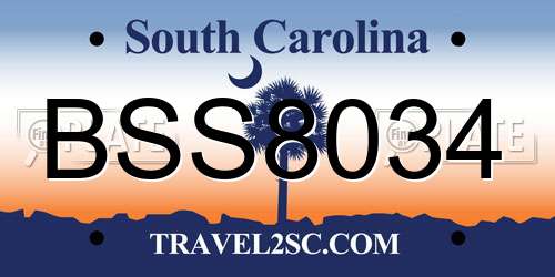BSS8034 South Carolina License Plate