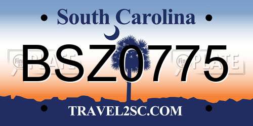BSZ0775 South Carolina License Plate