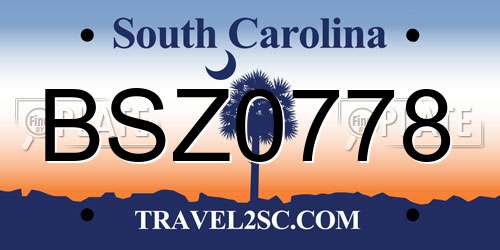 BSZ0778 South Carolina License Plate
