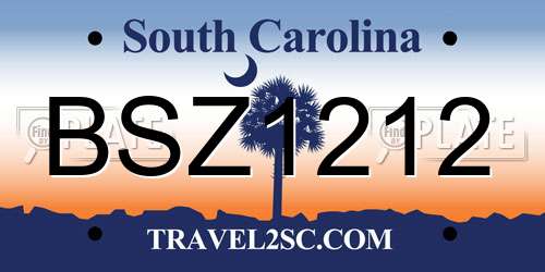 BSZ1212 South Carolina License Plate