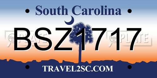 BSZ1717 South Carolina License Plate