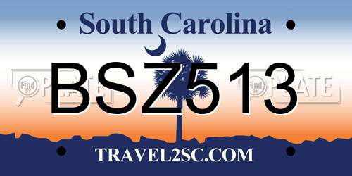 BSZ513 South Carolina License Plate
