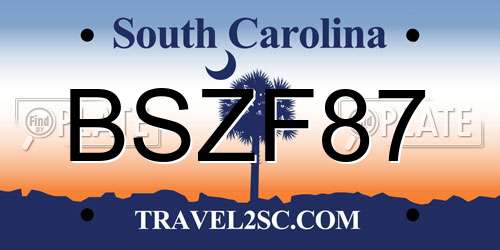 BSZF87 South Carolina License Plate