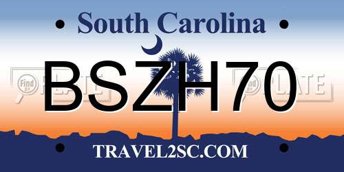 BSZH70 South Carolina License Plate