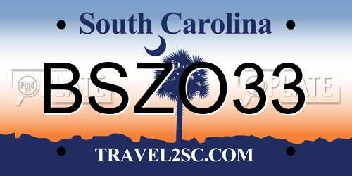 BSZO33 South Carolina License Plate